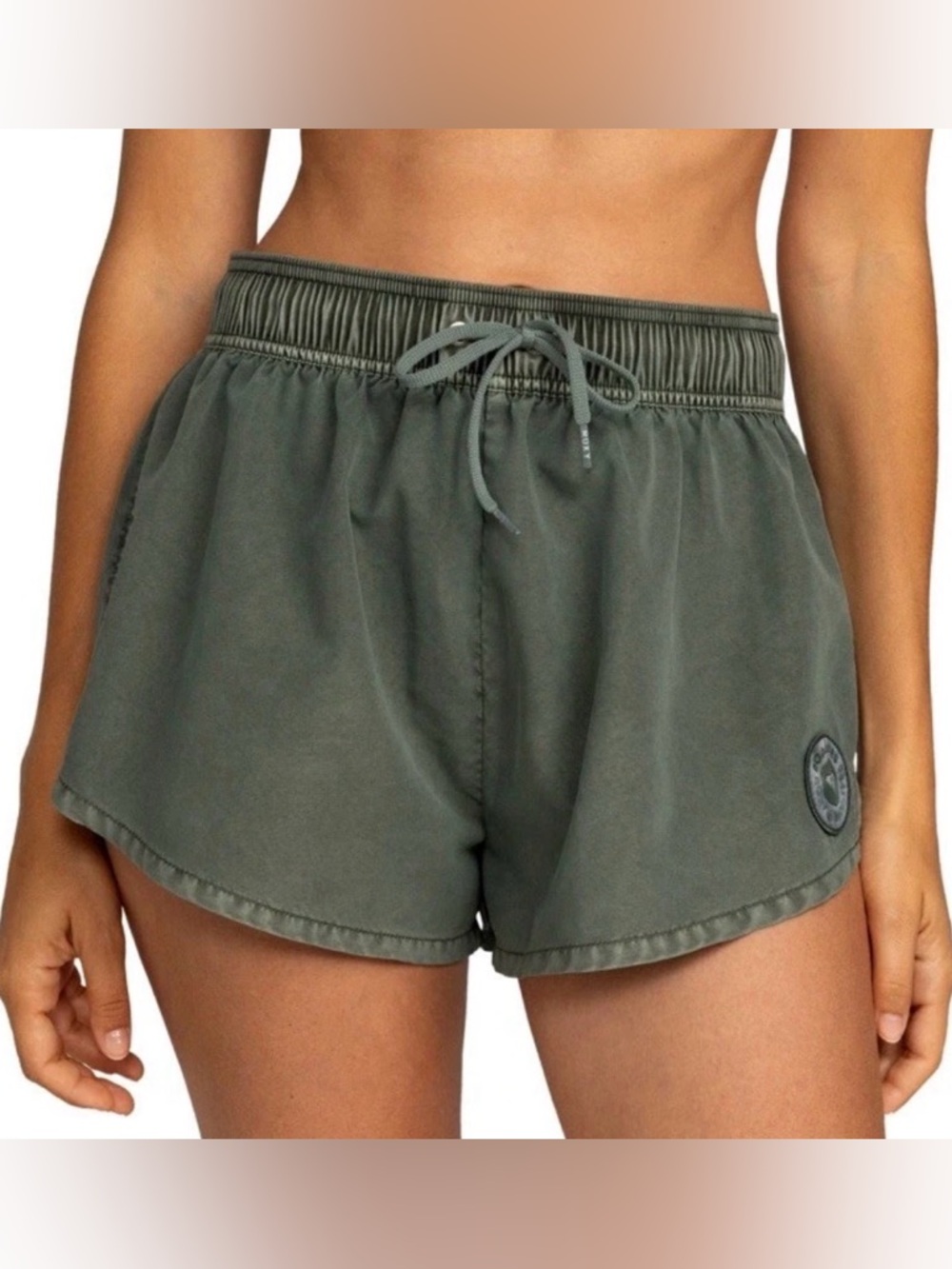 Roxy No Bad Waves Beach Surf Olive Drawstring Athletic Shorts